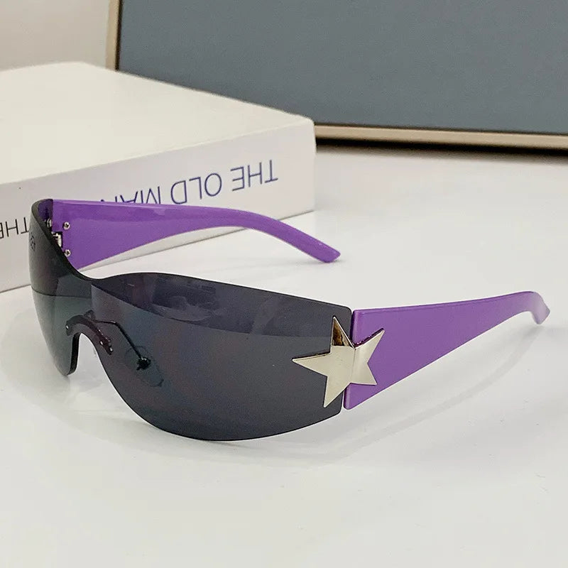 New Fashion Rimless Y2K Sunglasses For Women Men Trendy 2000'S Sun Glasses Punk One Piece Goggles UV400 Oculos De Sol - Uknowucme