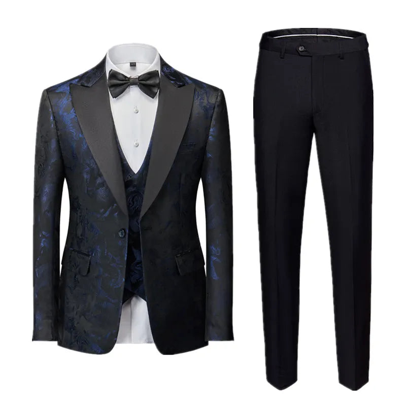 Men's Business Banquet Jacquard Suit 3piece Gentlemen's Court Clothing Men Wedding Party Groom Dress Male Blazers + Pants + Vest - Uknowucme