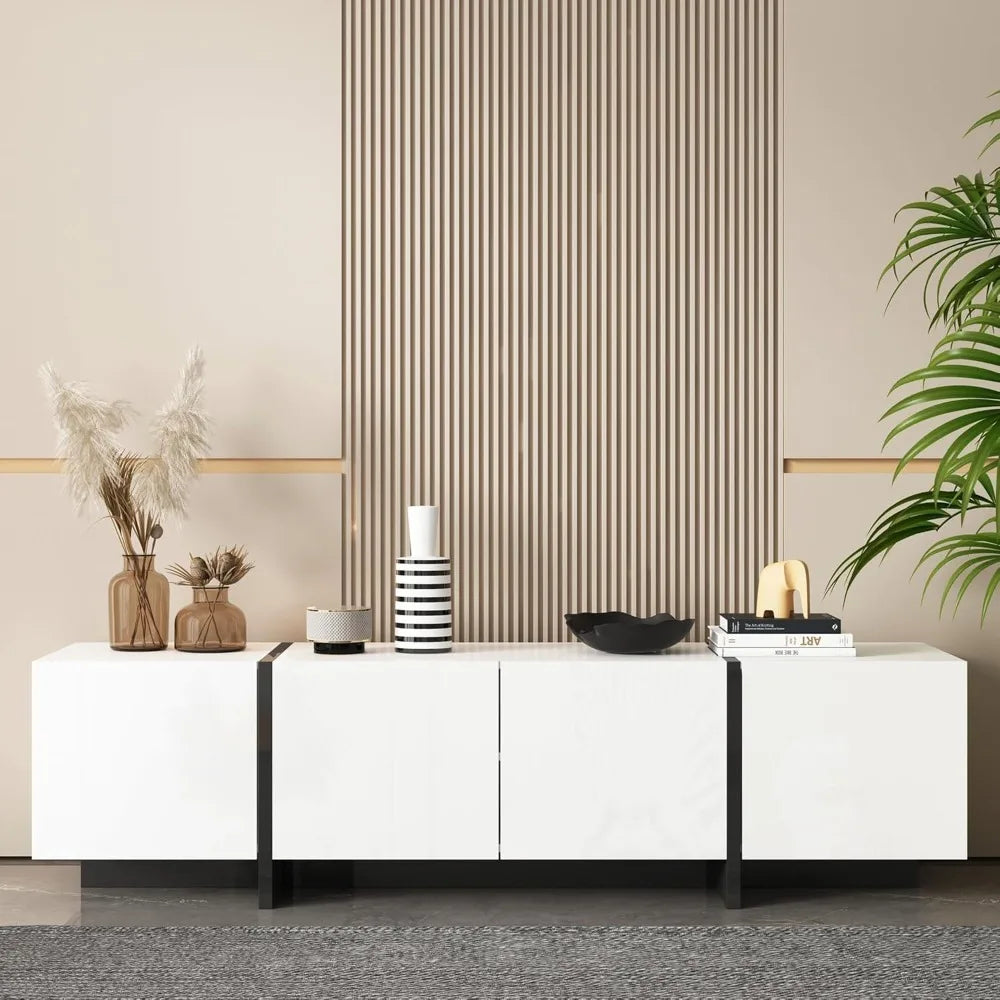 Modern TV Stand, 65 70 75 Inch White TV Stands for Living Room, Entertainment Center with Storage, TV Console Table with Adjusta