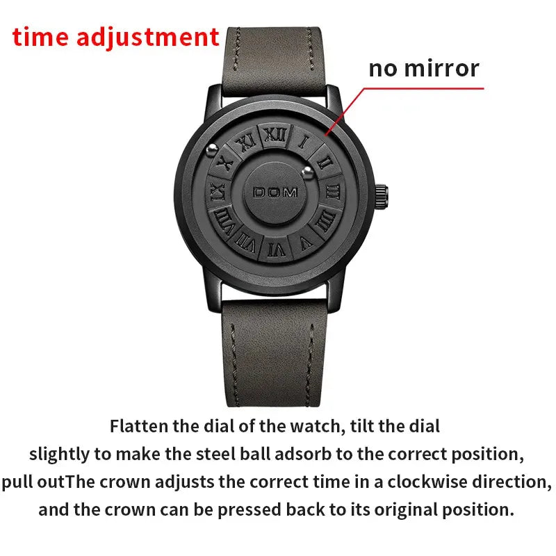 DOM 1345 Men Quartz Watch Fashion Personality Creative Scrolling Iron Ball Magnetic Pointer Waterproof  for Male Watches Gift - Uknowucme