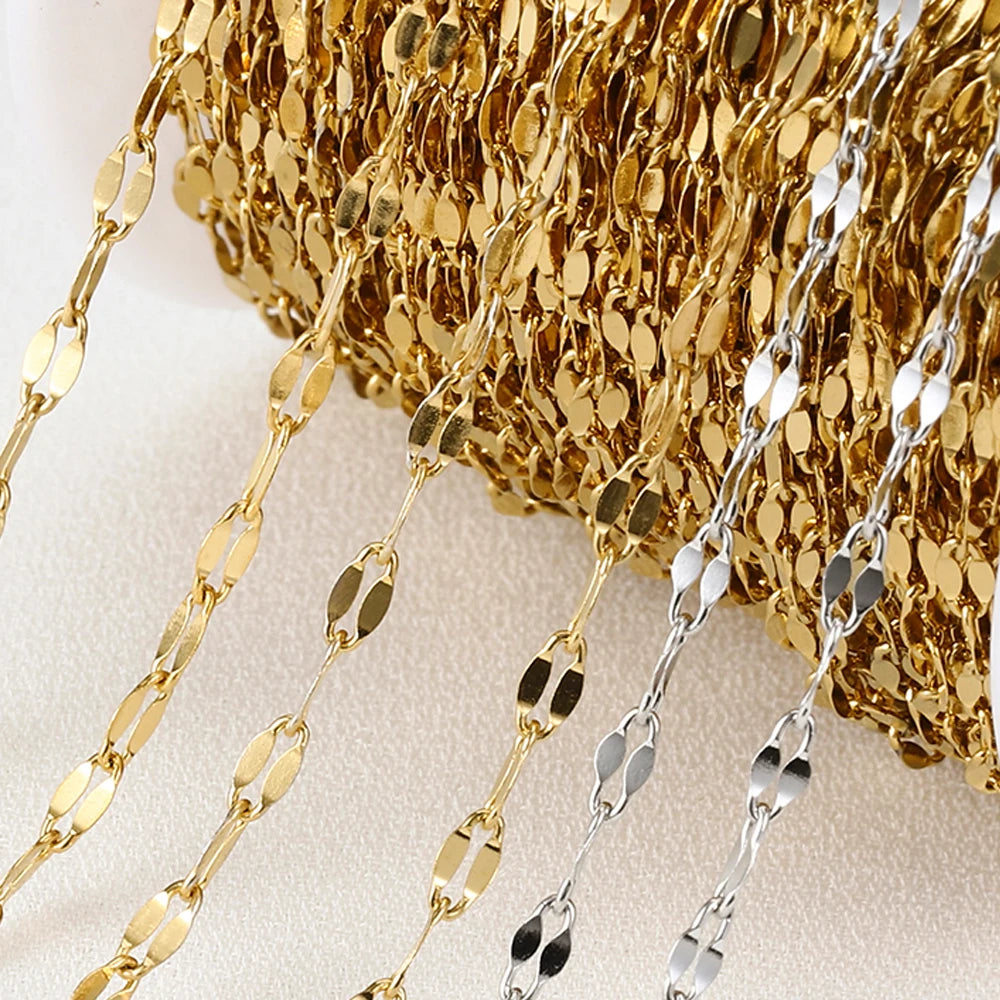No Fade 2Meters Stainless Steel Chains for Jewelry Making DIY Necklace Bracelet Accessories Gold Chain Lips Beads Beaded Chain - Uknowucme