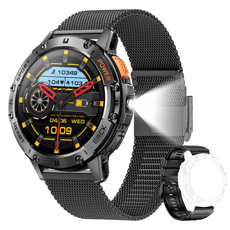 For Android ios New AMOLED Smart Watch Men with Flashlight Sports Waterproof Fitness Tracker Bluetooth Call Smartwatch Man+Box - Uknowucme