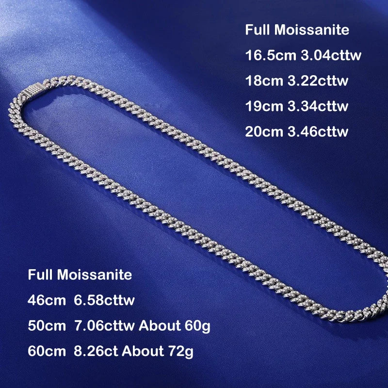 EWYA 100% Real Full Moissanite Cuban Neck Chain Necklace for Men Women 8mm S925 Sterling Silver Hip Hop Diamond Tennis Necklaces - Uknowucme