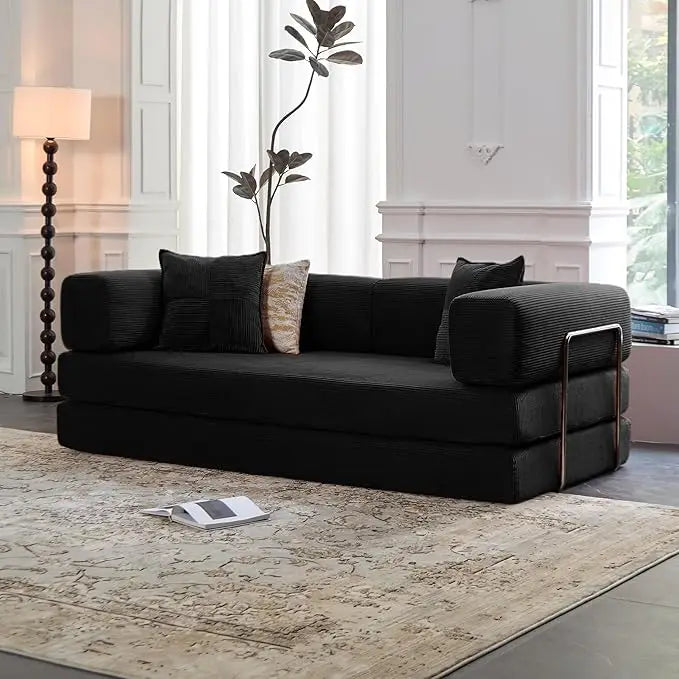 78.8”Compression Sofa - Convertible Sleeper Sofa Bed with Pillow Back Support - Corduroy Foldable Sofa Bed with Fixed-Shape