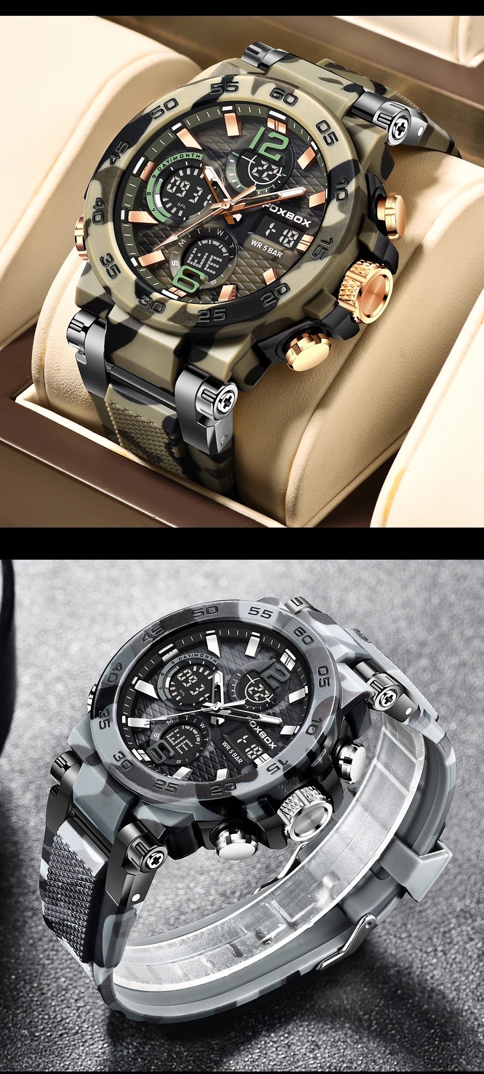 FOXBOX Military Digital Watch for Men Camouflage Waterproof Wristwatch Mens Shockproof Sport Quartz Tactical Clock Montre Homme - Uknowucme