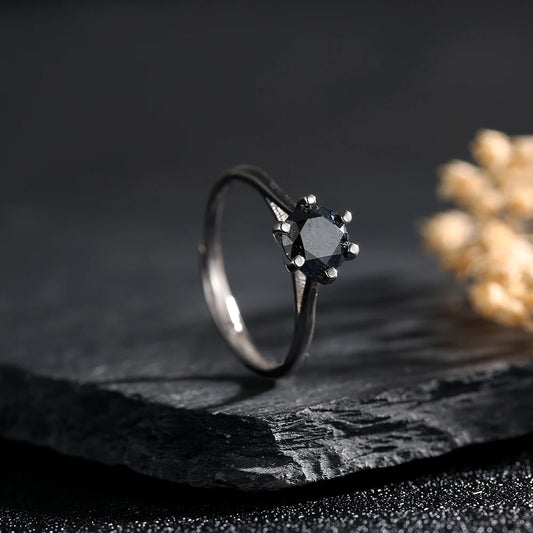 Black Moissanite Ring 925 Sterling Silver Classic Geometric Inlay Ring Hypoallergenic Diamond Alternative Jewelry Elegant Gift - Uknowucme
