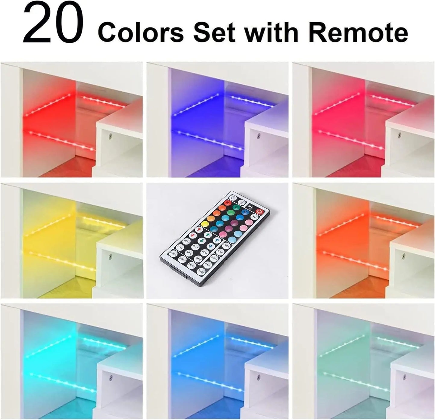 EBELLO 63-Inch Storage TV Cabinet TV Support Shelf Storage Cabinet with Multi-Color Lighting Strips