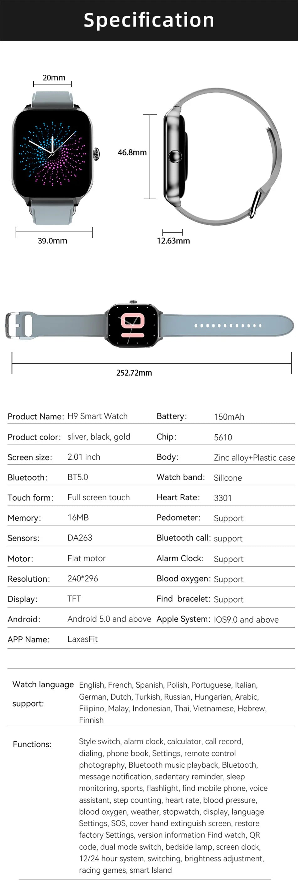 New Smart Watch For Android iOS 2.01" Smartwatch Answer Make Call Waterproof Sports Fitness Tracker Heart Rate Sleep Monitoring