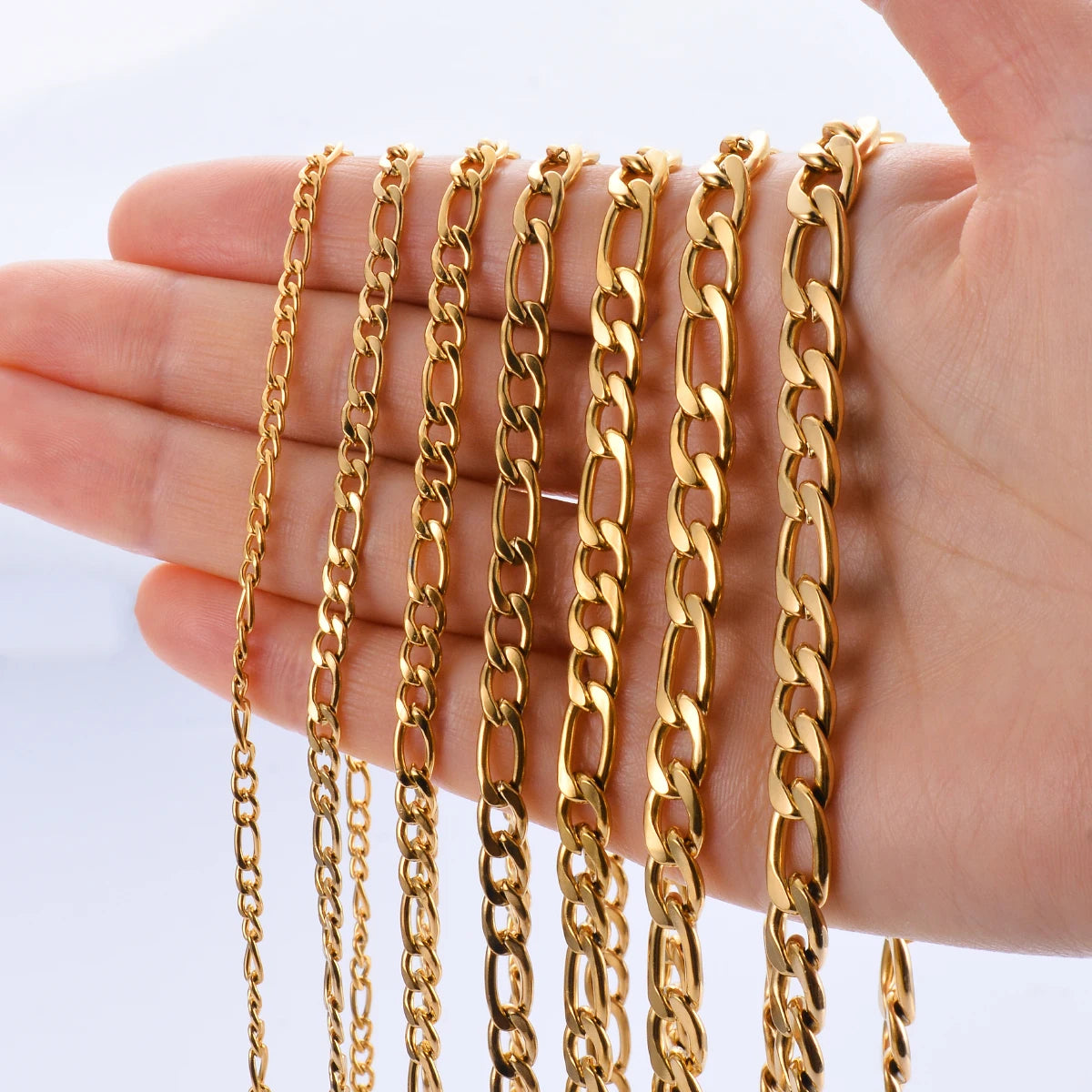 1 piece 8-40 Inches Gold Color Figaro Chain Necklace 3-7.5MM Stainless Steel Figaro Link Chain for Men Women - Uknowucme