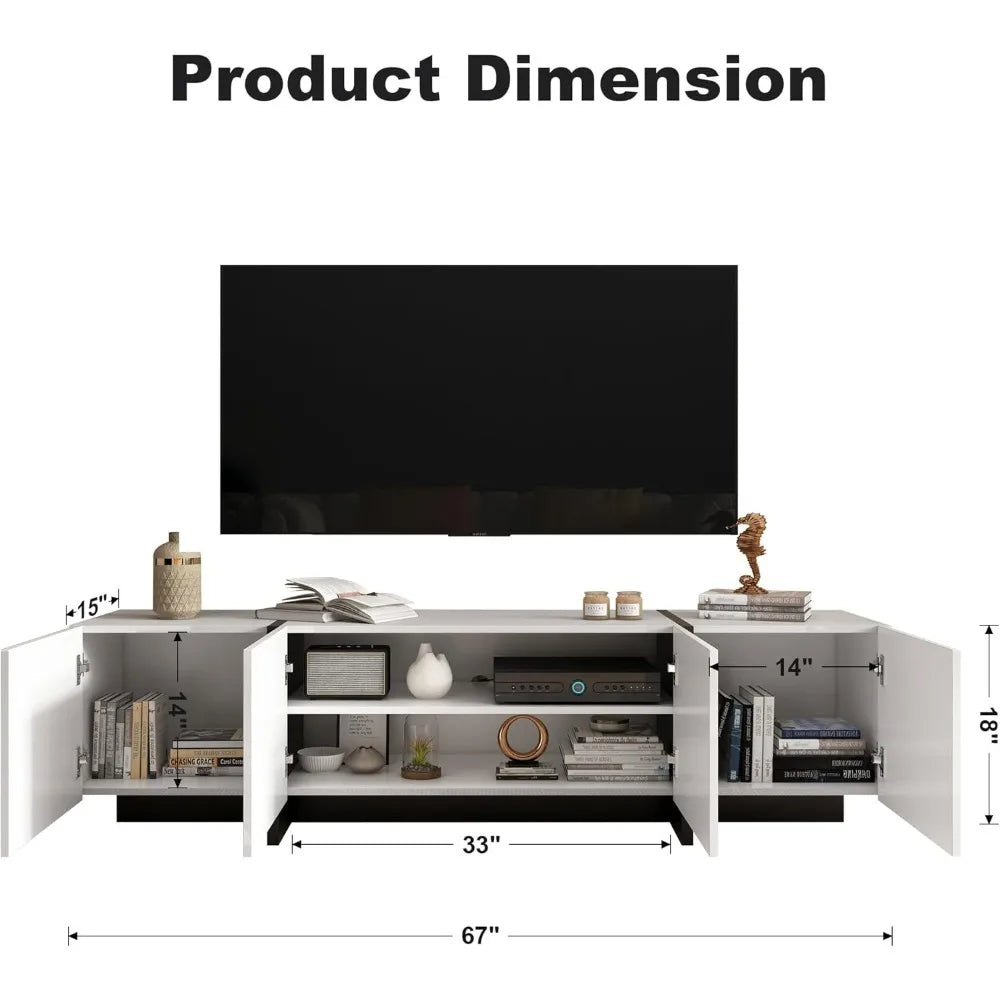 Modern TV Stand, 65 70 75 Inch White TV Stands for Living Room, Entertainment Center with Storage, TV Console Table with Adjusta
