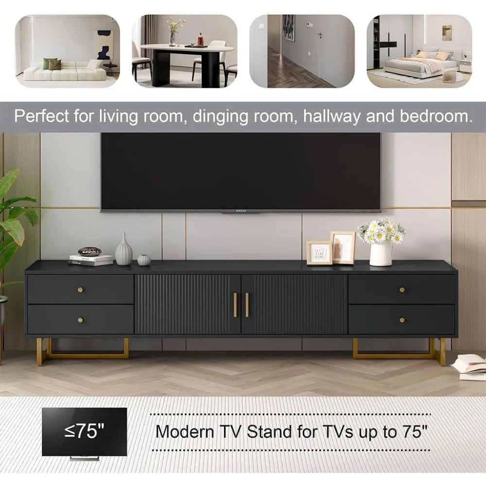 71" Fluted TV Stand, Modern Low Stand for TVs up to 80 Inches, Entertainment Center with Storage and 4 Drawers - Uknowucme
