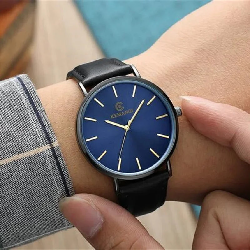 Fashion Ultra Thin Men's Quartz Wristwatch Minimalist Style Mens Watch Leather Band Business Casual Male Clock relogio masculino - Uknowucme