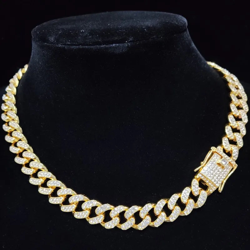 Men Women Hip hop Iced Out Bling Chain Necklace High quality 13mm width Miami Cuban Chain HipHop Necklaces Fashion Jewelry - Uknowucme