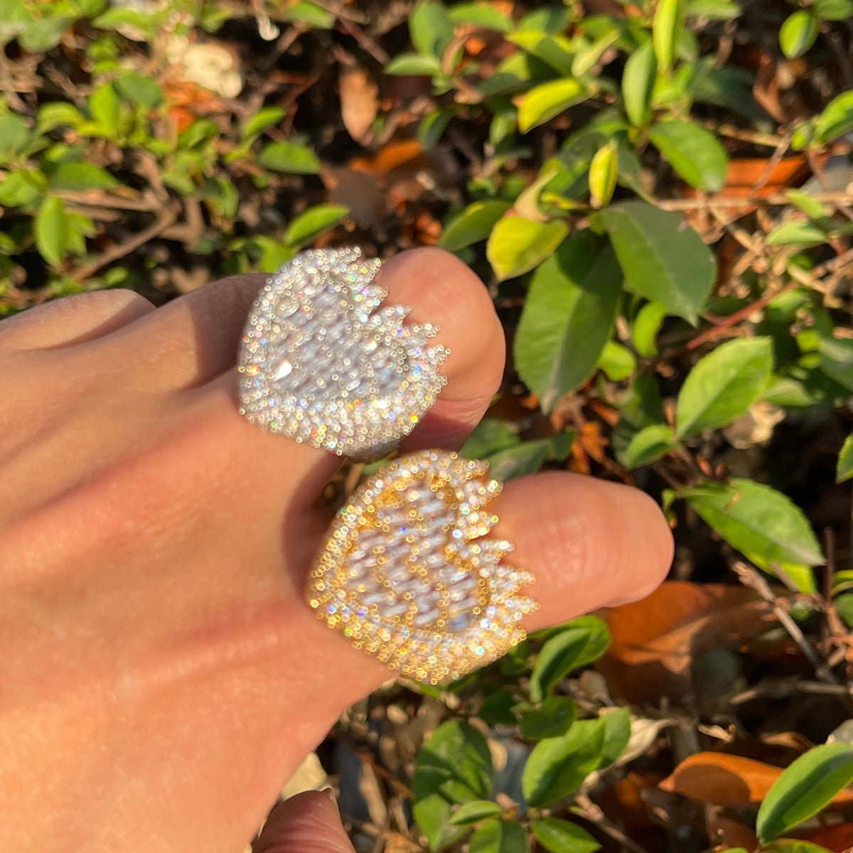 Bubble Letter Baguette Flame Ring for Men Iced Out Finger Charms Real Gold Plated Hip Hop Fashion Jewelry 2023 Trends - Uknowucme