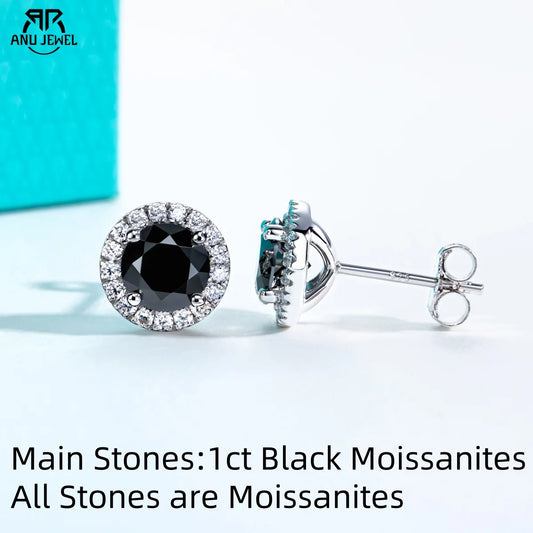 AnuJewel 1ct Black Moissanite Classic Earring 925 Sterling Silver 18K Plated Stud Earrings for Woman Fine Jewelry Wholesale - Uknowucme