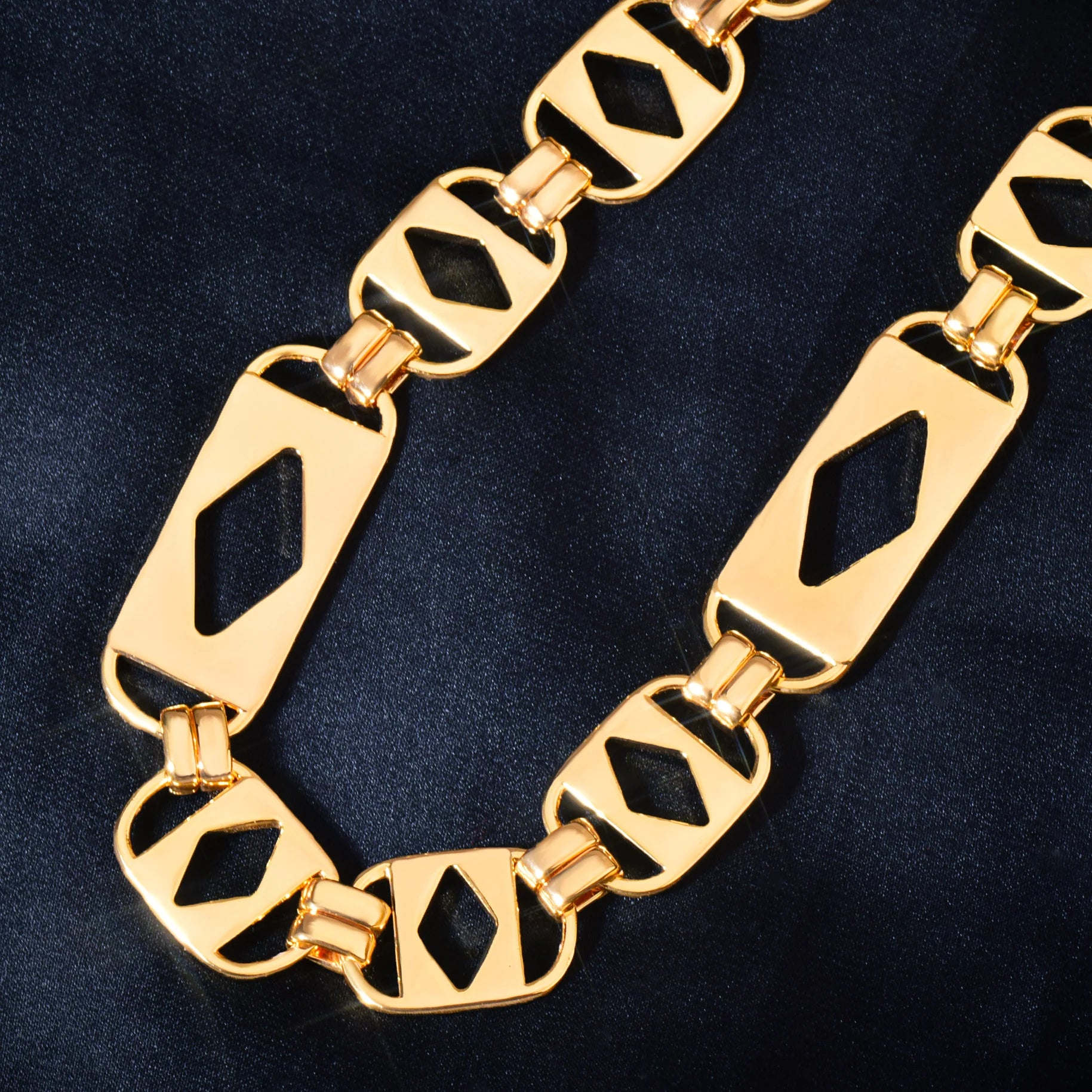 CUC 14mm Hollow Square Clustered Cuban Chain Necklace For Men Women HipHop Link Gold Color Iced Out Zirconia Fashion Jewelry - Uknowucme