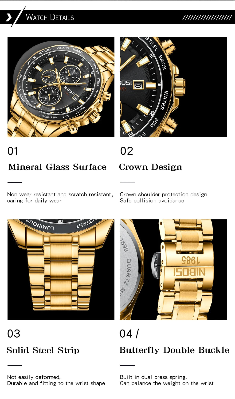 NIBOSI Fashion Big Watch Stainless Steel Top Brand Luxury Sport Chronograph Quartz Watches For Men Wristwatch Relogios Masculino - Uknowucme
