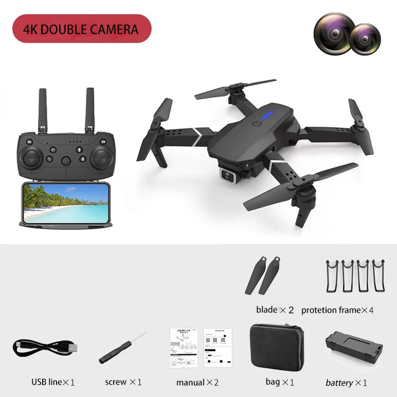 E88 Drone Toy, Dual Camera, One Key Takeoff Remote Control Men'S Gift Indoor and Outdoor, Halloween/Christmas/New Year Gift - Uknowucme