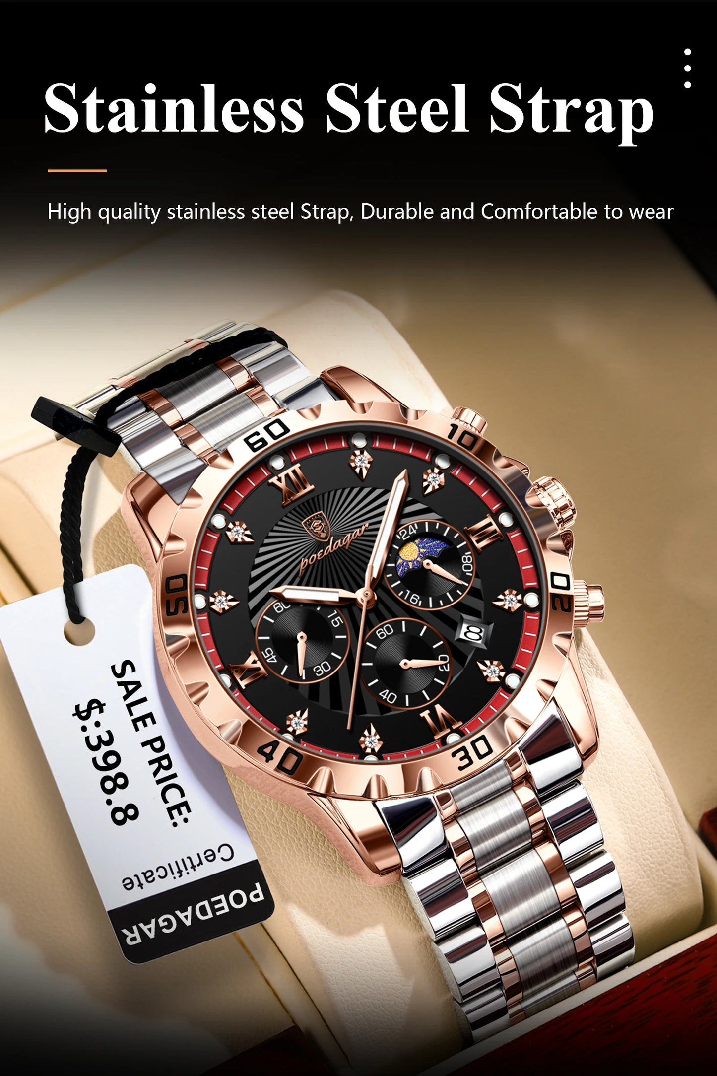 POEDAGAR Top Fashion Watches For Men Chronograph Date Stainless Steel Man Watch Waterproof Luminous Luxury Quartz Men Wristwatch - Uknowucme
