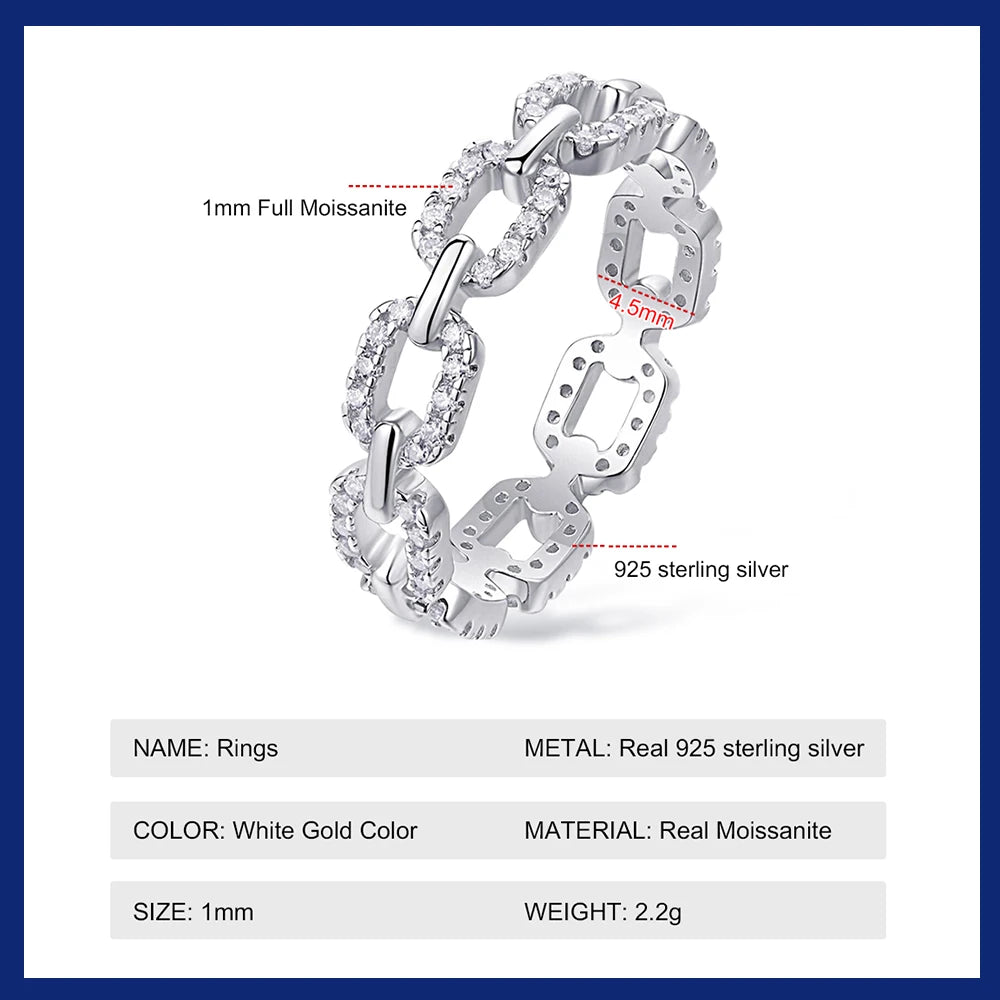 2024 Classic Moissanite Twist Chain Rings For Women Real 925 Silver Elegant Couple Finger Ring Wedding Jewelry Gift Bijoux Femme - Uknowucme