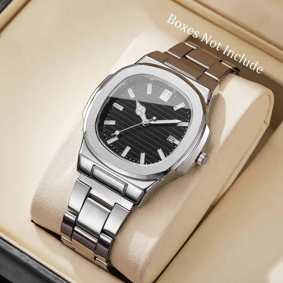 Fashion Square Men Business Watches Luxury Stainless Steel Strap Quartz Watch with Calendar For Mens Clock（Without Box） - Uknowucme