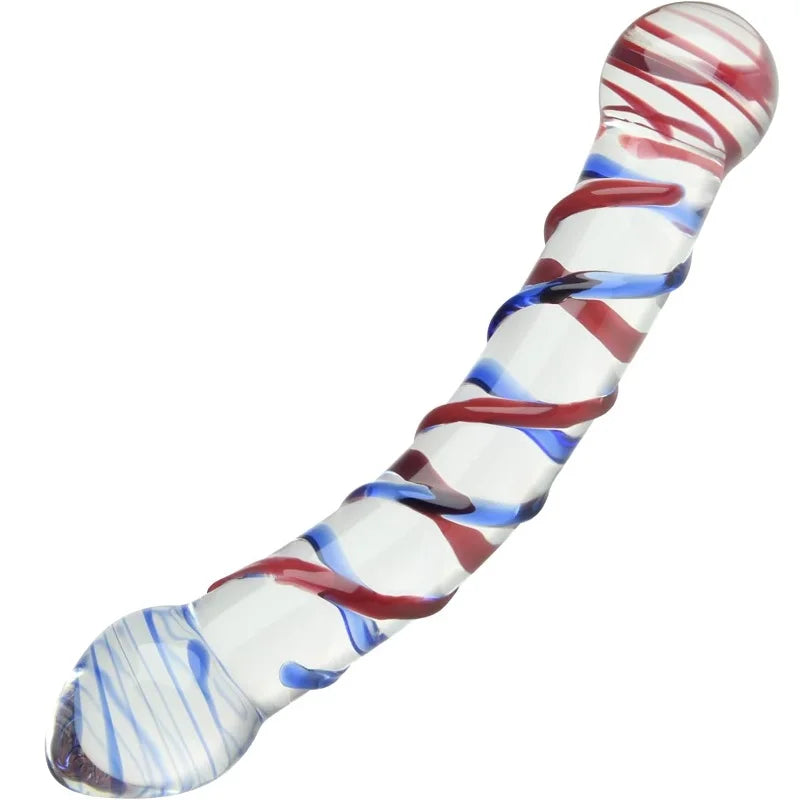 Glass Double Dildo G-Spot Stimulation Butt Plugs Anal Trainer Crystal Pleasure Wand with Raised Spiral Texture for Men Women