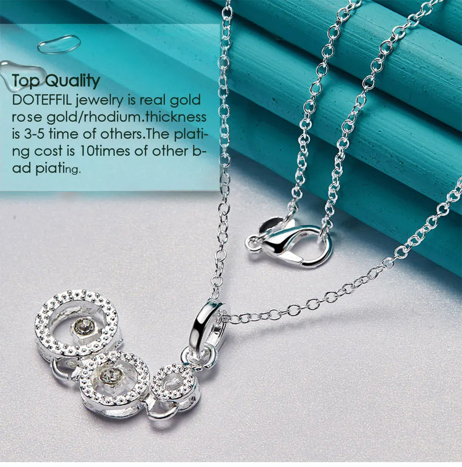 DOTEFFIL 925 Sterling Silver Three Round Circle AAA zircon Pendants Necklace 18 inch Chain For Woman Wedding Engagemen Jewelry - Uknowucme