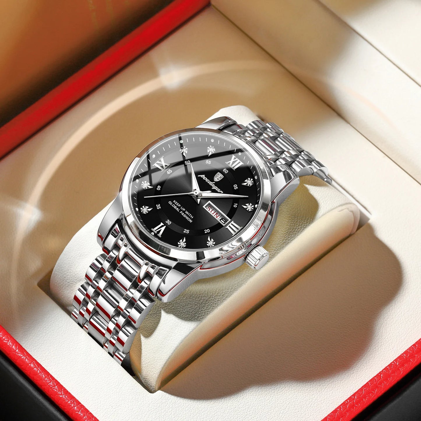 POEDAGAR Luxury Trendy Watch for Men Waterproof Luminous Date Week Man Watch Business Quartz Stainless Steel Men's Watches Reloj - Uknowucme