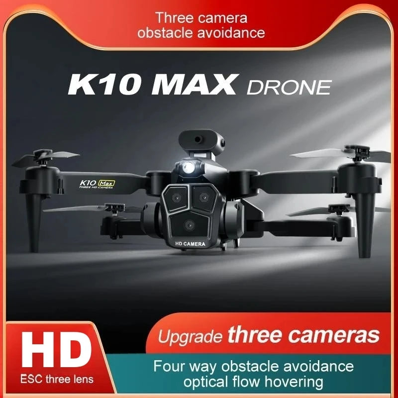 New K10 Max RC Drone HD Triple Camera Optical Flow Positioning Obstacle Avoidance Gesture Photography Foldable Quadcopter Toys