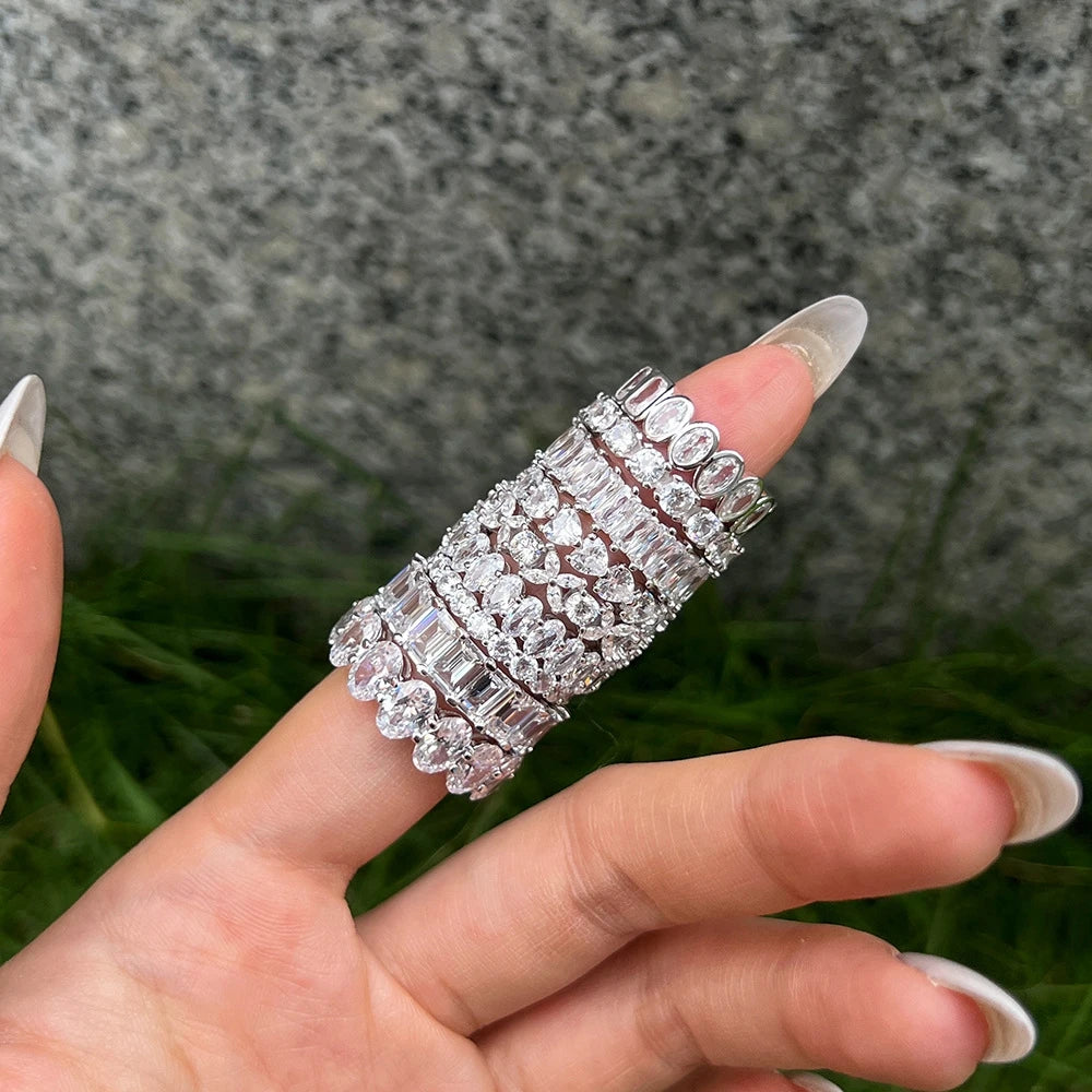 Wong Rain 100% 925 Sterling Silver Oval Heart Round Emerald Cut Lab Sapphire Gemstone Jewelry Wedding Band Row Ring Wholesale - Uknowucme