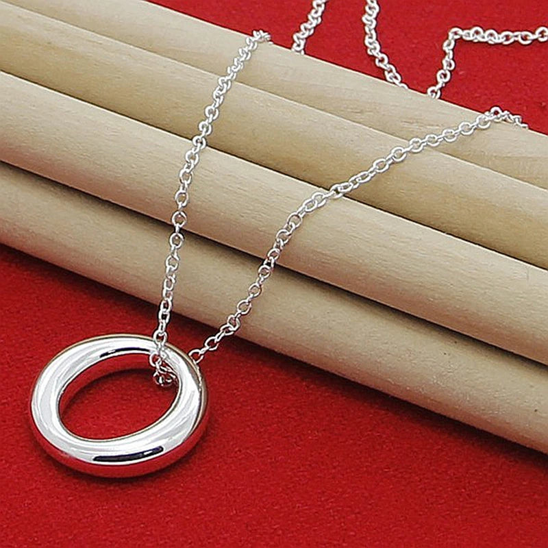 DOTEFFIL 925 Sterling Silver Round Circle Smooth Pendant Necklace 18 Inch Chain For Women Wedding Engagement Fashion Jewelry - Uknowucme