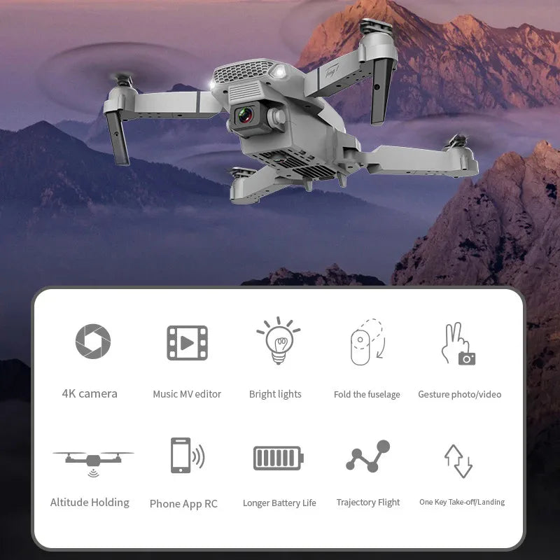 E88 Pro WIFI FPV Drone Wide Angle Dual HD 4K 1080P Camera Airplane Height Hold RC Foldable Quadcopter Helicopter Apron Toy Gift