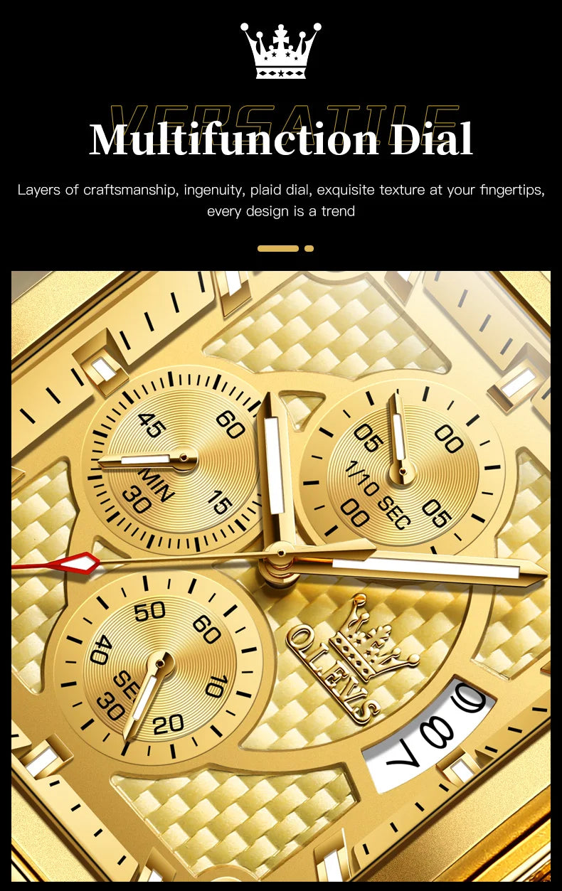 OLEVS Brand 9925 Men's Watches Gold Square Dial Quartz Male Watch Original Leather Strap Fashion Watch 30m Waterproof Top Ten - Uknowucme