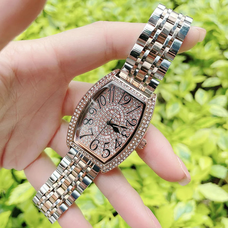 Fashion Luxury Diamond Quartz Watches for Women Ladies Stainless Steel Wristwatch Analog Female Iced Out Watch Reloj Mujer