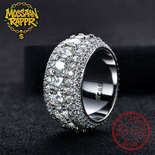 MossanRappr 11.6cttw Moissanite Iced out Diamond Ring 925 Sterling Silver High Quality and Fashion Jewelry for Men's Party Wear - Uknowucme