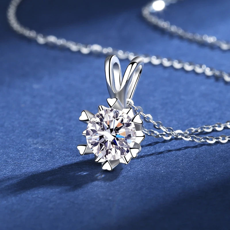 925 Sterling Silver Necklace Pendant 100% Real Moissanite For Women Fashion Clavicle Chain Necklaces Wedding Party Jewelry Gift - Uknowucme