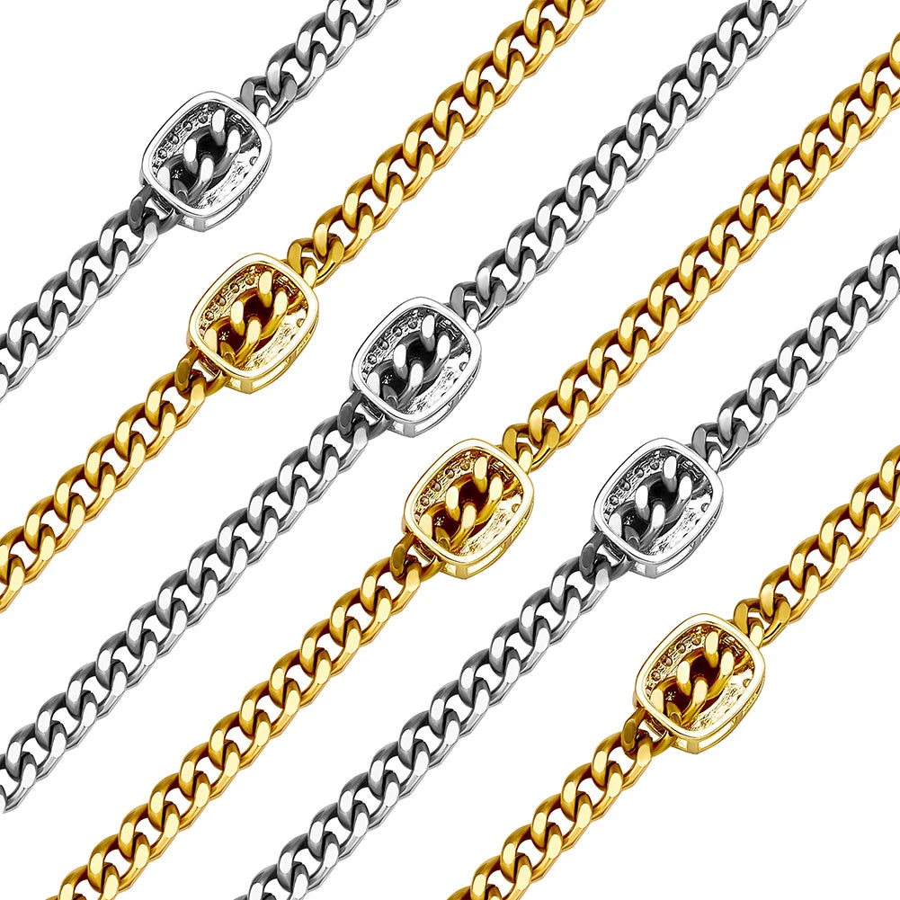 TOPGRILLZ 3MM Stainless Steel Cuban Chain Necklace With Iced Out Cubic Zirconia  Hip Hop Jewelry Gift