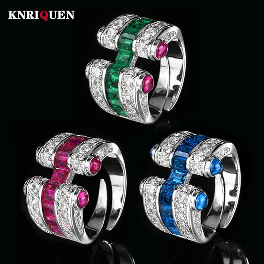 New Retro 3*4MM Ruby Emerald Sapphire Rings Lab Diamond Gemstone Cocktail Party Fine Jewelry Female Anniversary Personality Gift - Uknowucme