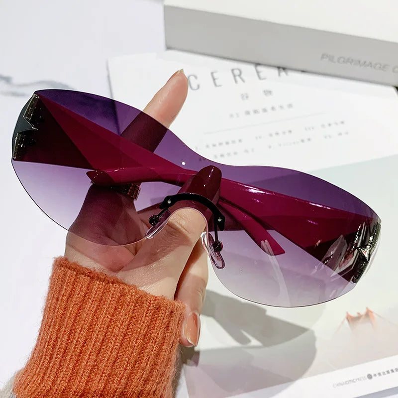 New Fashion Rimless Y2K Sunglasses For Women Men Trendy 2000'S Sun Glasses Punk One Piece Goggles UV400 Oculos De Sol - Uknowucme