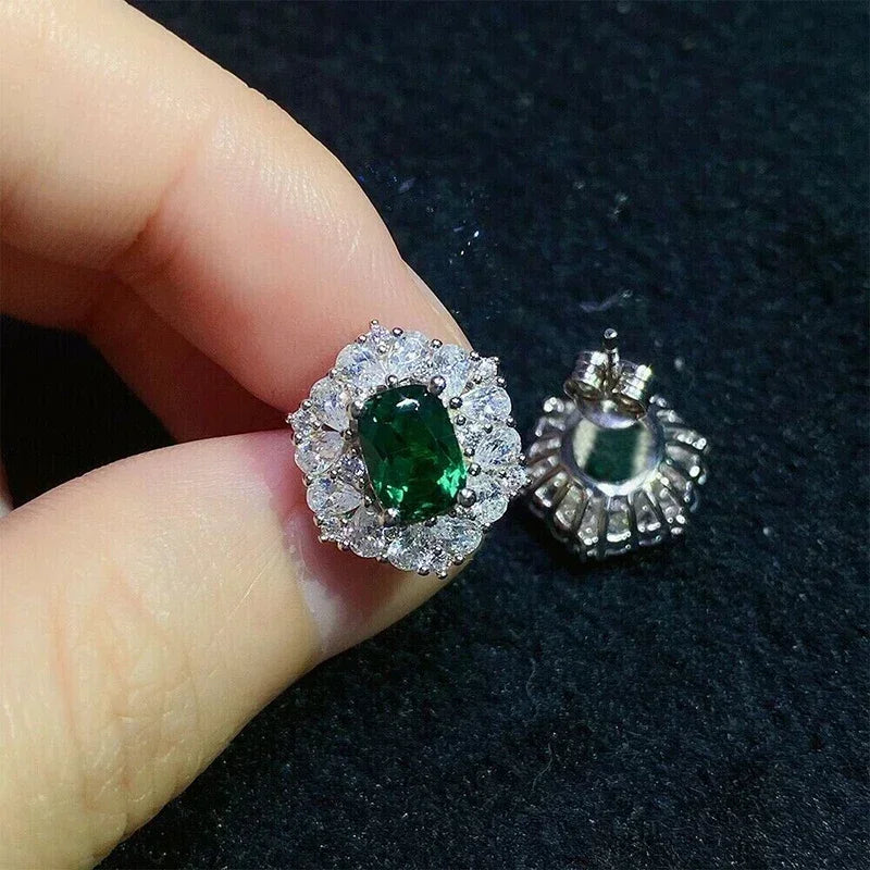 2025 Geometric Green CZ Sparkling Cubic Zirconia Earrings, Suitable for Women's Wedding Parties, Elegant  Jewelry - Uknowucme