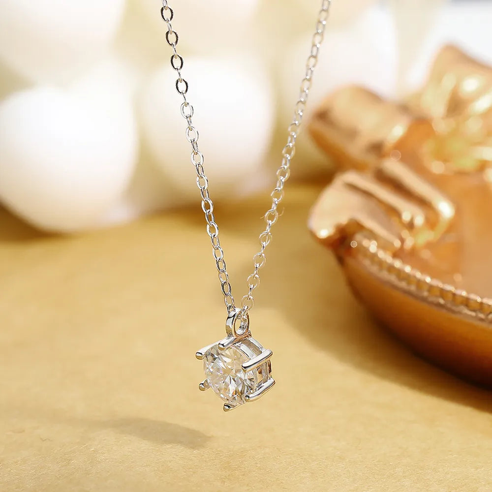 Real D Color 1 Carat Moissanite Pendant Necklace GRA Certificate for Women Wedding Bridal 100% S925 Sterling Silver Fine Jewelry - Uknowucme