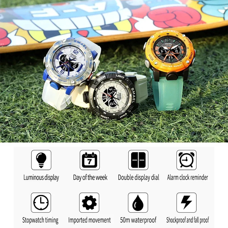 SMAEL 8058 Waterproof  Male Clock Digital LED Display Quartz Analog Stopwatch Fashion Clock  Men Watch Sport Watches - Uknowucme