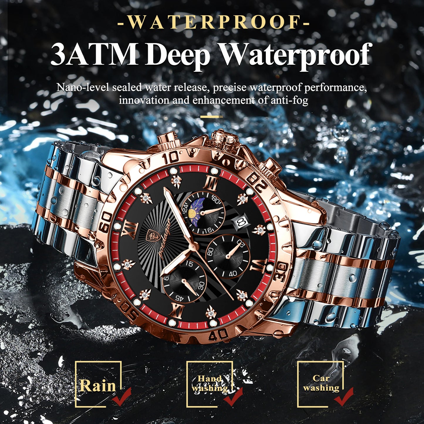POEDAGAR Top Fashion Watches For Men Chronograph Date Stainless Steel Man Watch Waterproof Luminous Luxury Quartz Men Wristwatch - Uknowucme