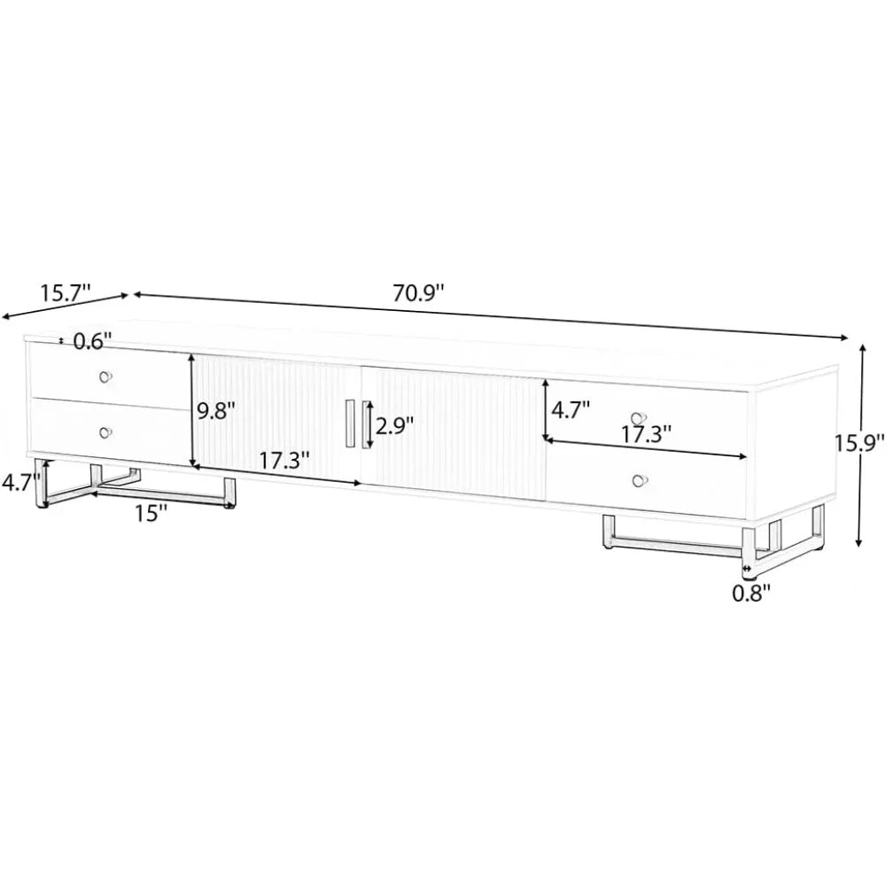 71" Fluted TV Stand, Modern Low Stand for TVs up to 80 Inches, Entertainment Center with Storage and 4 Drawers - Uknowucme