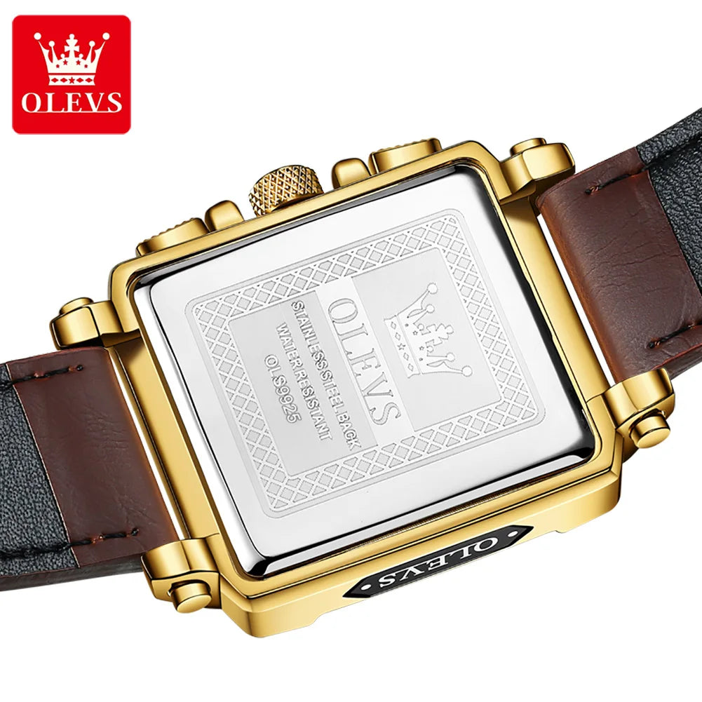 OLEVS Brand 9925 Men's Watches Gold Square Dial Quartz Male Watch Original Leather Strap Fashion Watch 30m Waterproof Top Ten - Uknowucme