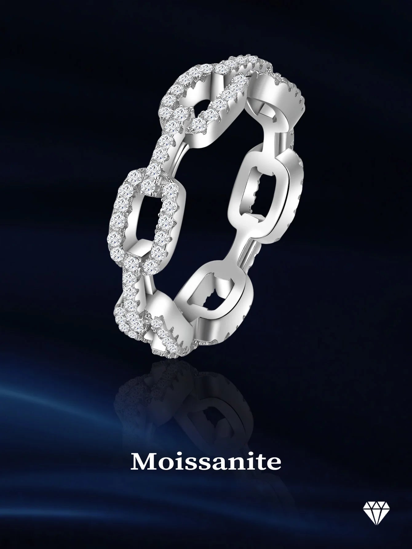 925 Sterling Silver Rings Chain Ring Full Diamond  Moissanite Rings Fashion Jewelry - Uknowucme