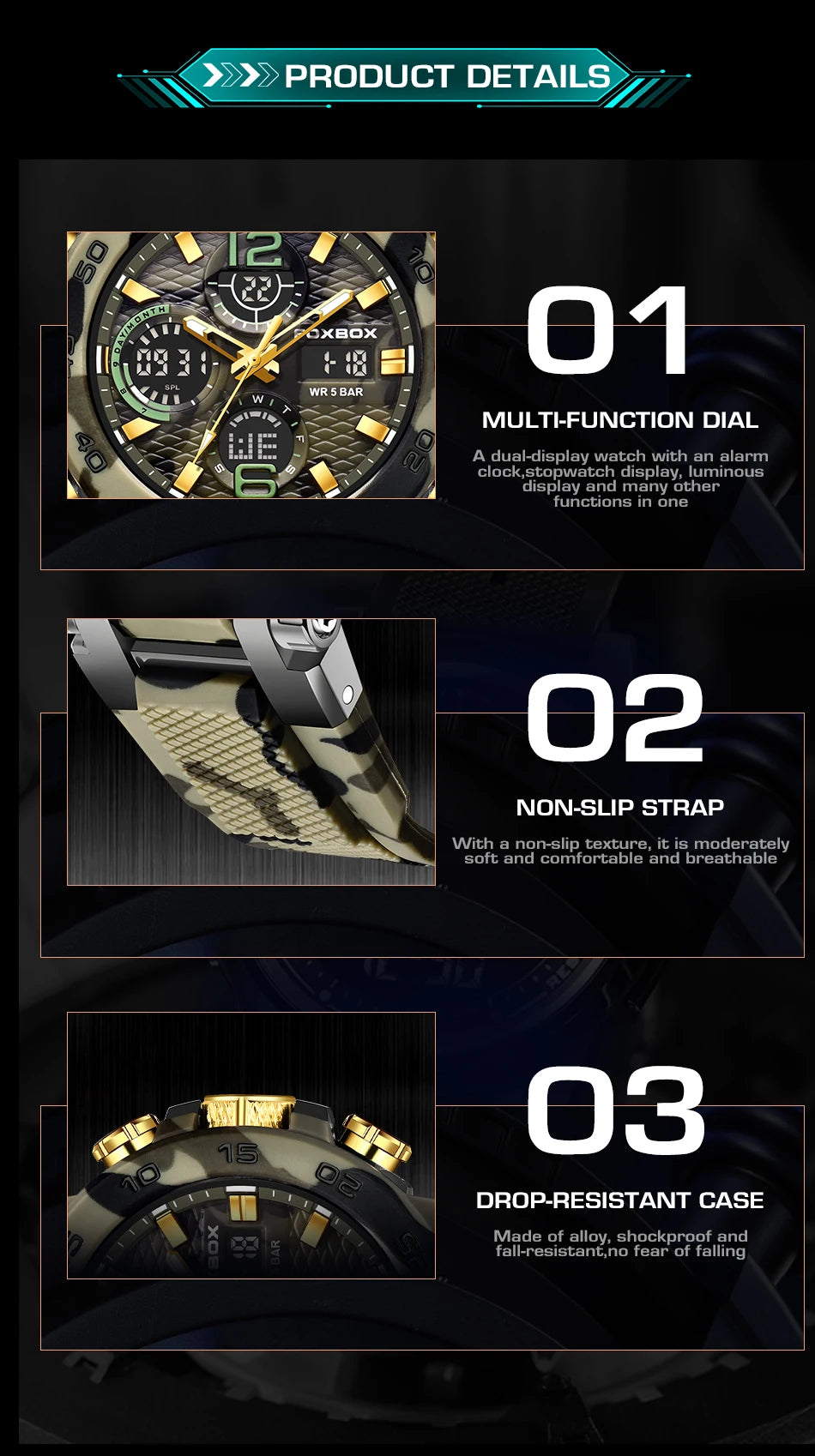 FOXBOX Military Digital Watch for Men Camouflage Waterproof Wristwatch Mens Shockproof Sport Quartz Tactical Clock Montre Homme - Uknowucme