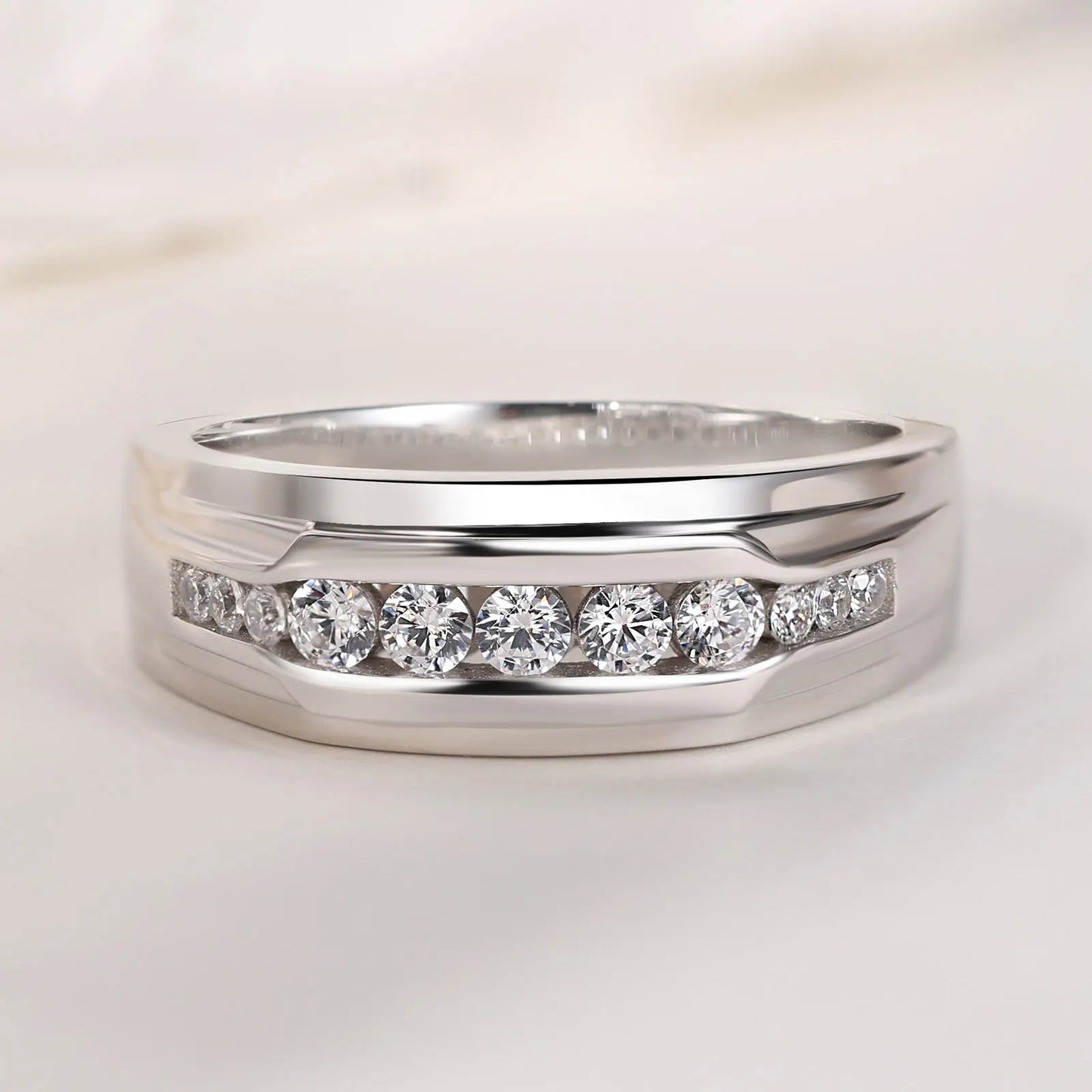 Full Moissanite Wedding Band for Men 925 Sterling Silver Engagement Rings Pave Round Eternity Promise Ring Size 8-12 - Uknowucme