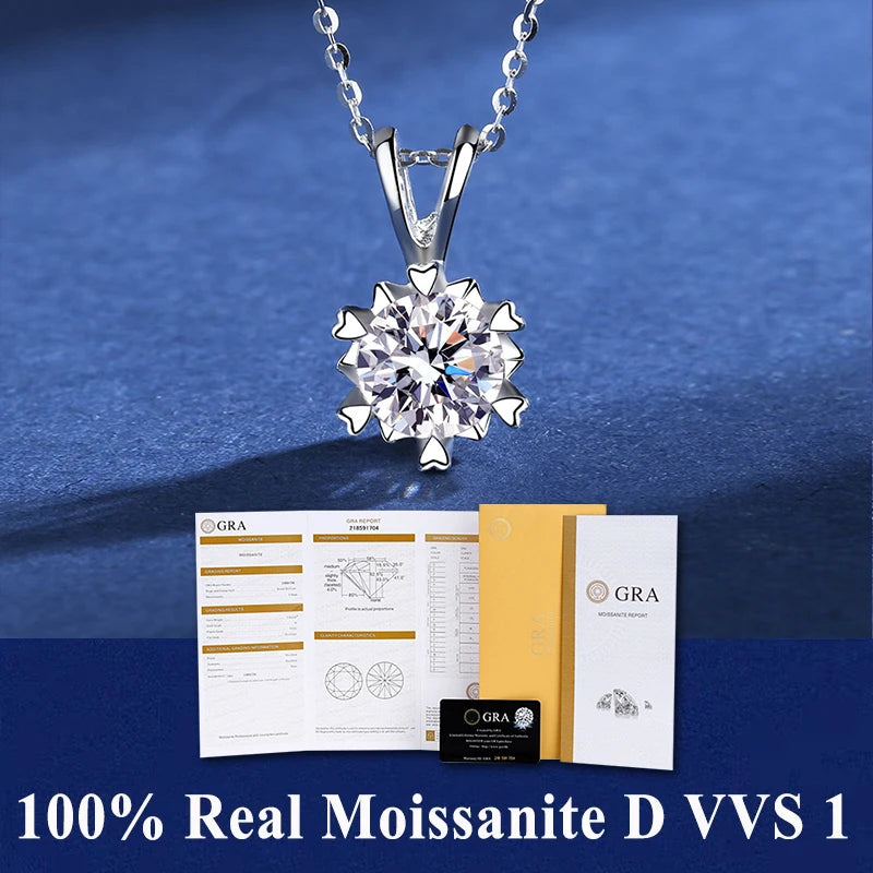 925 Sterling Silver Necklace Pendant 100% Real Moissanite For Women Fashion Clavicle Chain Necklaces Wedding Party Jewelry Gift - Uknowucme