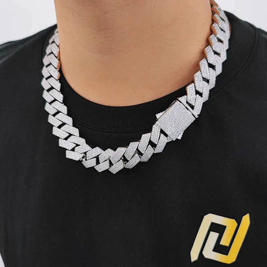 HOYON Moissanite Cuban Chain Men's Necklace S925 Silver Color Jewelry Hip Hop Rock Luxury Zircon Diamond Neck Collares 16-24in - Uknowucme